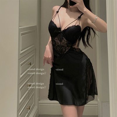 ZNDM 私有浪漫 性感纯欲风睡衣女夏季带胸垫聚拢蕾丝吊带睡裙显瘦