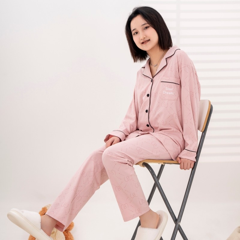 司派罗女睡衣套开衫睡衣春秋季长袖薄款套装加大码夏天月子家居服