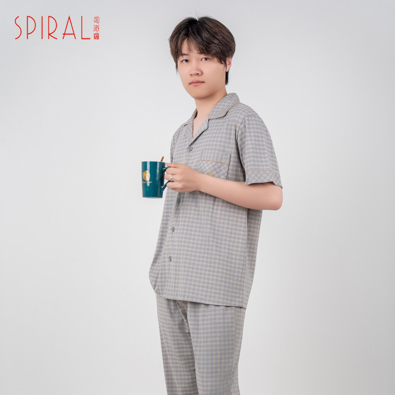 SPIRAL/司派罗睡衣男款夏季短袖开衫大码青少年家居服套装可外穿