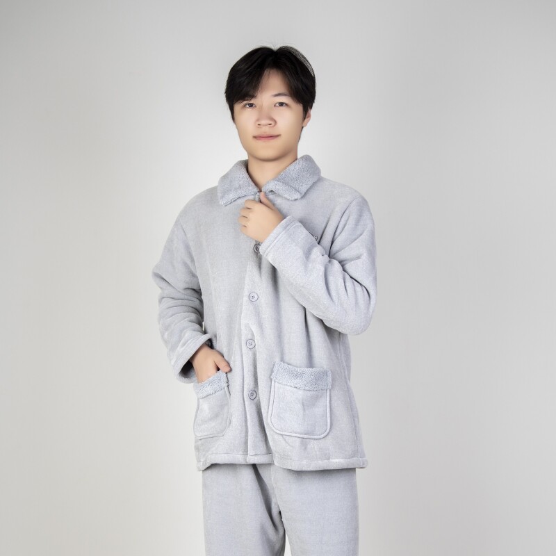 司派罗秋冬男长袖加厚珊瑚绒套装