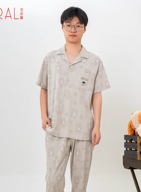 司派罗男士纯棉睡衣夏季休闲短袖长裤套装薄款男生睡衣大码可外穿