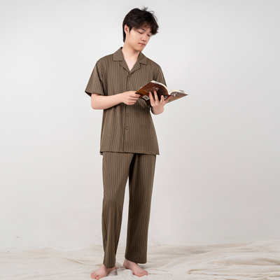 SPIRAL/司派罗睡衣男夏季短袖薄款高级感开衫可外穿家居服套装