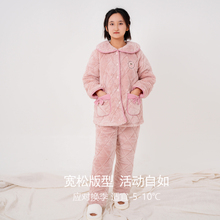 睡衣女冬季加厚加绒短毛绒夹棉保暖中老年妈妈大码家居服套装