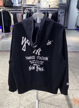 MLB纽约洋基图案简约破洞款男女运动休闲连帽针织卫衣套头衫