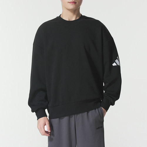 正品Adidas阿迪达斯男宽松简约圆领抓绒运动休闲长袖卫衣JF3542