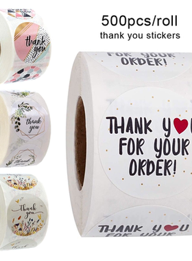 500pcs/roll  Thank You Stickers Handmade Sticker Circle Sta