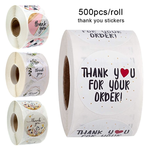 500pcs/roll Thank You Stickers Handmade Sticker Circle Sta