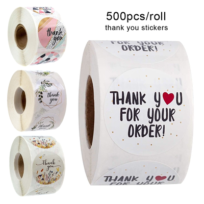 500pcs/roll  Thank You Stickers Handmade Sticker Circle Sta