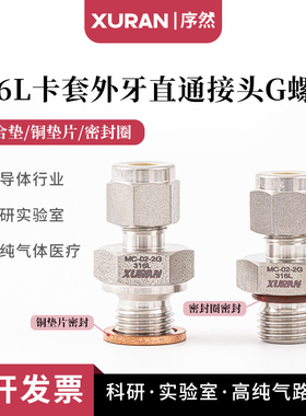 316L不锈钢卡套外丝直通终端外丝卡套接头G螺纹直通卡套接头镀银