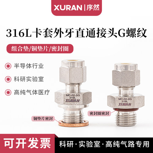 316L卡套外牙直通接头G螺纹端面