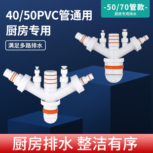 厨房水槽下水管道三通50/75通用前置净排水管防臭防溢水集成神器