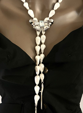 CHERIENIU新款蝴蝶可调节玻璃珍珠项链