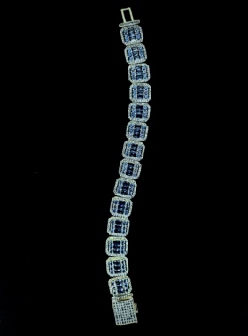 CHERIENIU海蓝色锆石女手链13mm宽新潮流男珠宝配饰