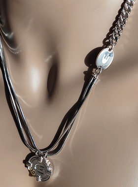 钛钢男女金币吊坠项链礼物