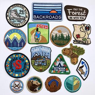 童子军户外徒步登山露营山系复古刺绣章牛仔外套衣服背包布贴补丁