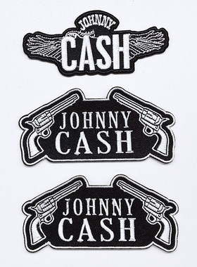 JOHNNY CASH民谣吉他歌手摇滚乐双枪刺绣章背包衣服帽子布贴补丁