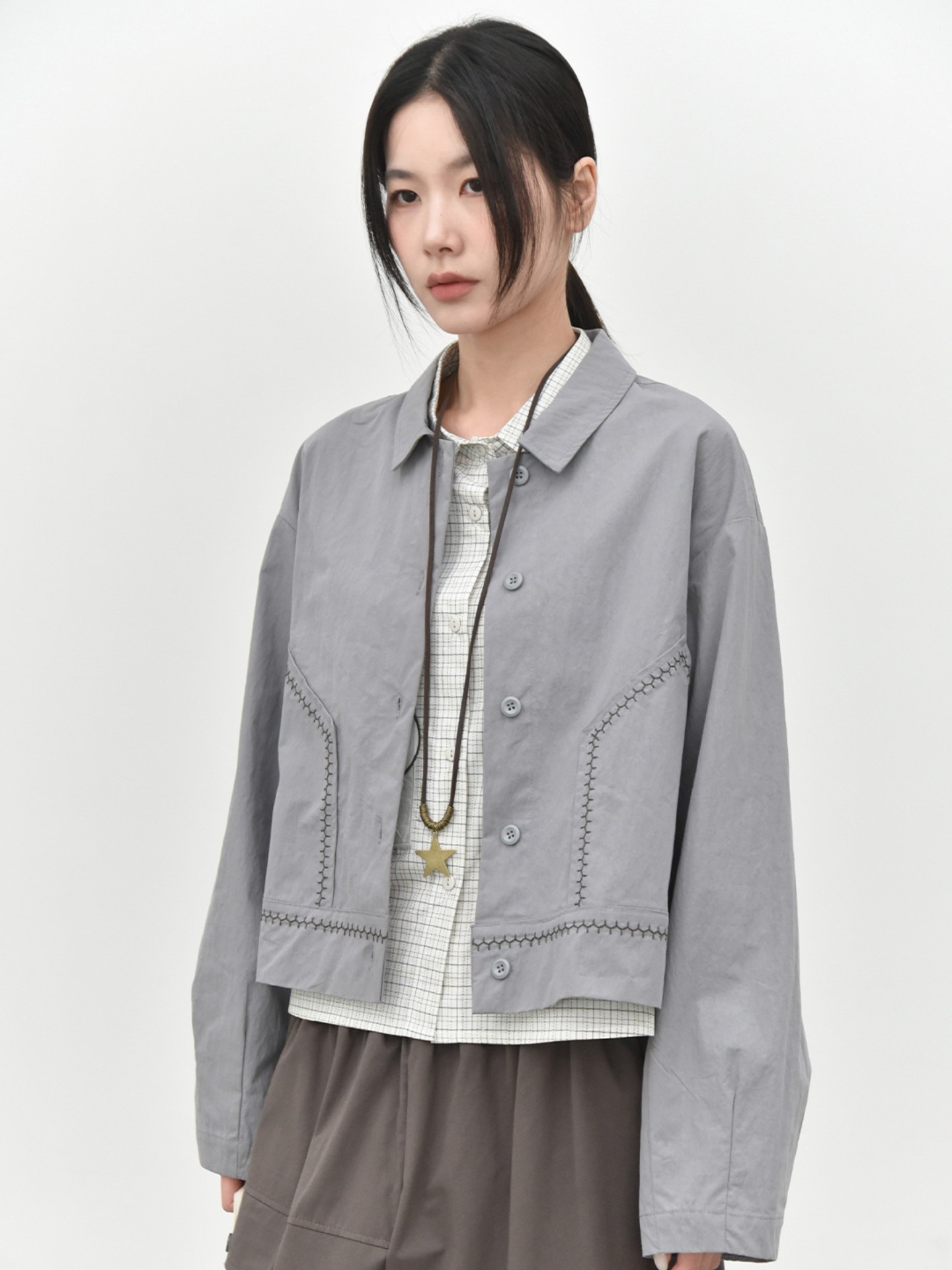 日系明线刺绣松弛感外套个性宽松上衣工装风复古休闲夹克小众开衫