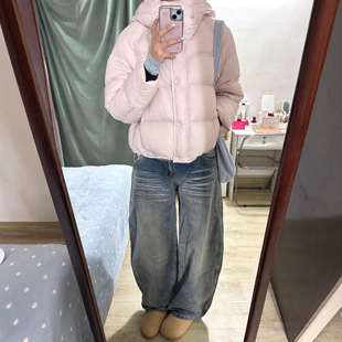 90白鸭绒2025冬季新款粉色泡芙羽绒服女短款高级感小个子加厚外套