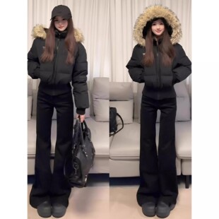 美式复古黑色毛领派克服保暖显瘦收腰棉衣棉服女款2025年新款冬季