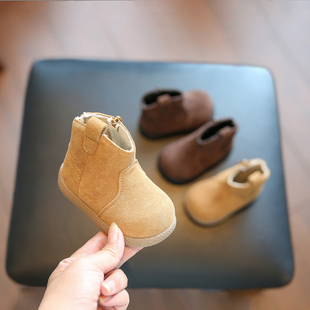 小步点宝宝靴子秋冬季软底婴儿学步鞋女宝鞋子一岁真皮男小童短靴