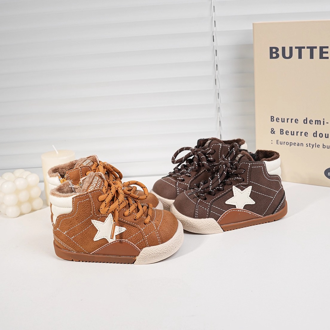 小步点男童二棉鞋冬季新款加绒保暖女宝鞋子软底儿童高帮星星板鞋