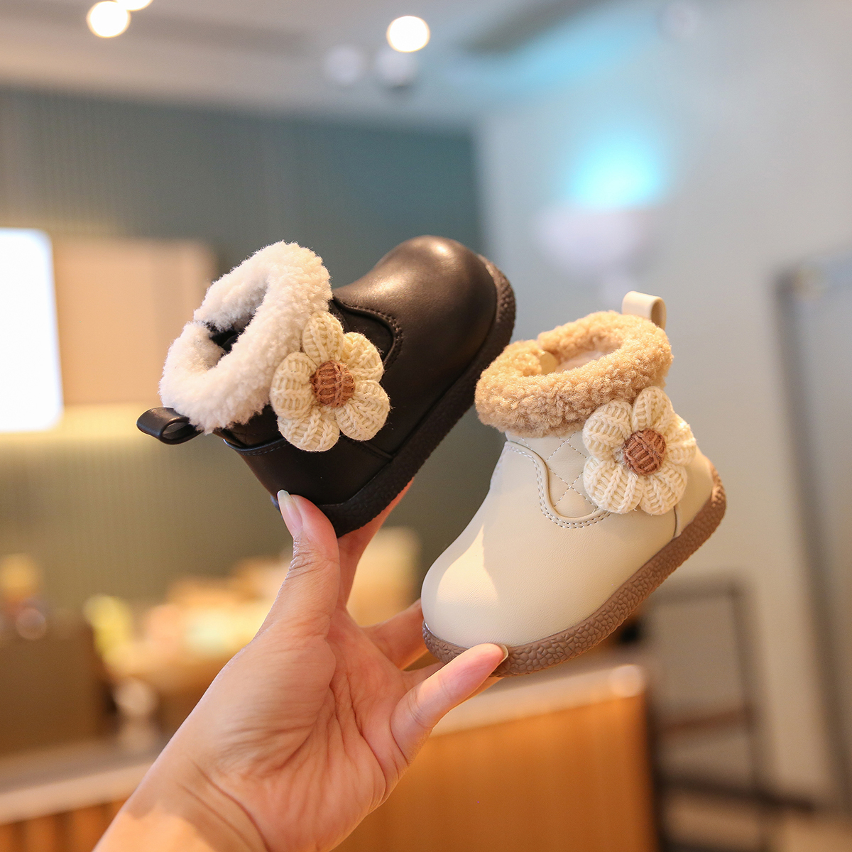 女宝宝公主短靴编织小花