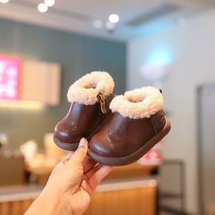 儿童雪地靴女童皮鞋 宝宝冬季 子男宝学步鞋 婴儿软底鞋 加绒保暖棉鞋