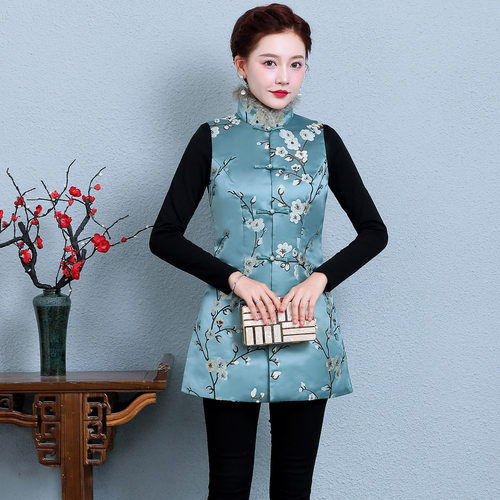 女士唐装秋冬装旗袍上衣背心马甲