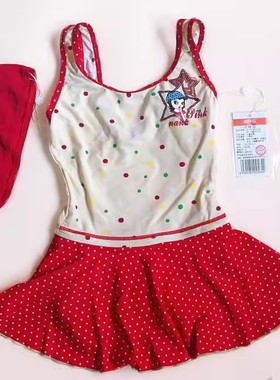 清仓专柜正品华黛思品牌甜美可爱波点连体裙式女童儿童泳衣72602