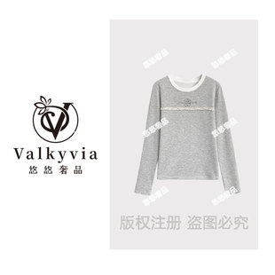 68216 悠悠奢品 时尚 拼接长袖 上衣 烫钻T恤2025个性 Valkyvia