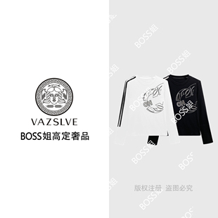 VAZSLVE T恤2025显瘦休闲个性 原创设计 烫钻长袖 上衣潮 68210