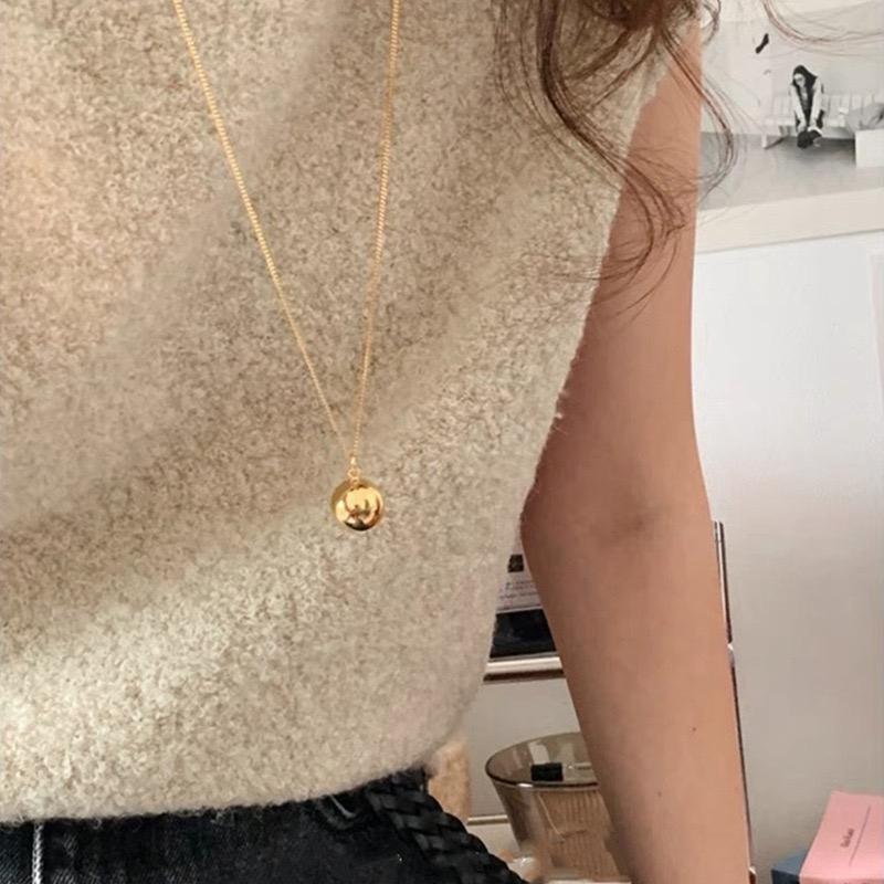 Hankes&Maray韩国金球毛衣链秋冬复古时髦简约金银圆球吊坠长项链