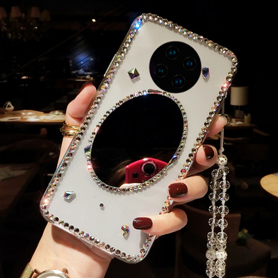 华为nova14奢华带钻手机壳Pura70网红补妆镜子mate80日韩荣耀500pro高档水晶适用p60e全包防摔女款Nova13新12