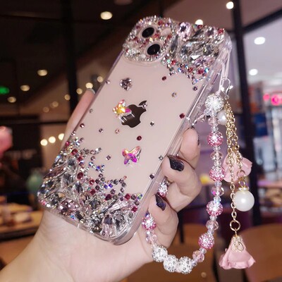 华为Pura70镶钻手机壳粉色少女心p60pro手链nova15透明mate80全包防摔13保护套2适用荣耀500爆闪nova14新90se