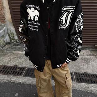 欧美复古高街头潮牌幽灵刺绣棒球服男女春秋嘻哈夹克炸街情侣外套