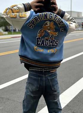 东洋重工欧美老鹰毛巾vibe刺绣棒球服男女夹克潮牌高街情侣款外套