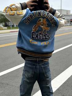 东洋重工欧美老鹰毛巾vibe刺绣棒球服男女夹克潮牌高街情侣款外套