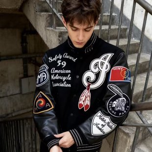 美式印第安人刺绣东洋vibe棒球服棉衣男女短款加厚外套cleanfit潮