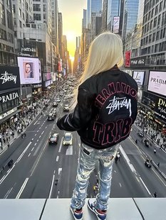 春秋欧美高街男女夹克字母刺绣情侣拼接棒球服国潮牌痞帅炸街外套