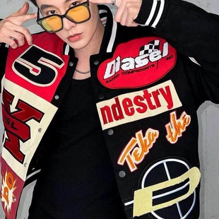 美式复古刺绣棒球服外套男女春秋款宽松oversize情侣机车骑行夹克