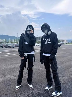 美式复古光碟刺绣连帽卫衣重磅