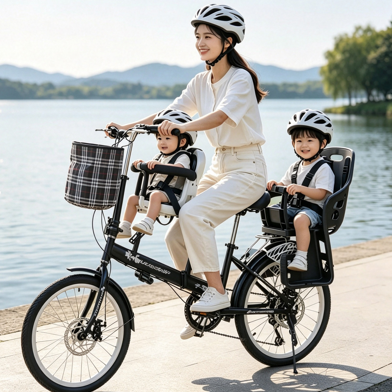 8速亲子自行车母子车带小孩溜娃神器双胞胎折叠变速碟刹接送童车