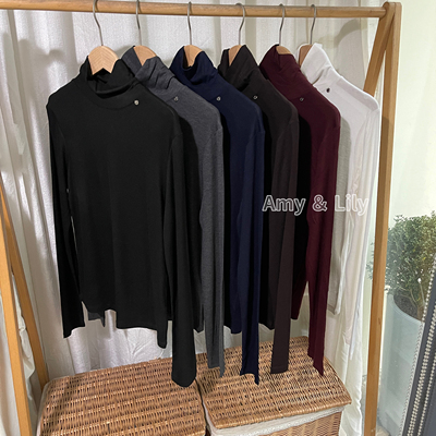 成人女士纯色黑色白色深灰色咖色藏青色红色高领薄款长袖打底衫