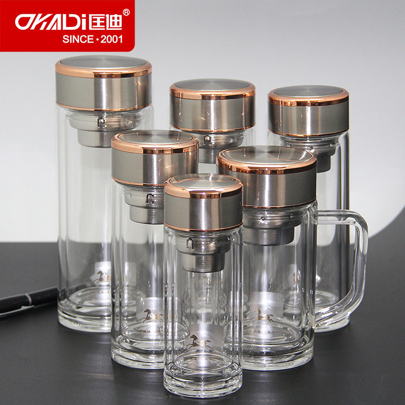 匡迪华象玻璃杯水杯男女士双层便携家用泡茶过滤创意茶杯随手杯