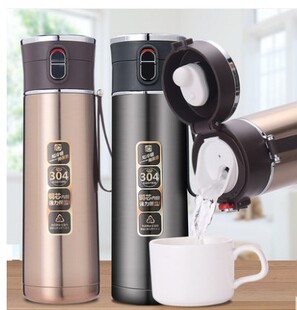 保康保温杯男士高档商务便携不锈钢泡茶杯女学生车载弹跳盖水杯子