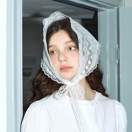 花朵蕾丝头巾女法式包头