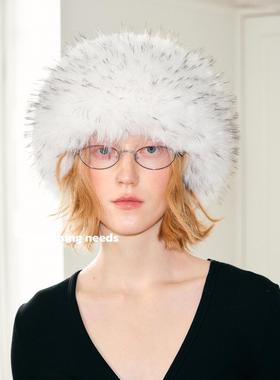 郑佰万毛绒绒帽子空顶时髦个性秋冬保暖护颈多用仿皮草弹力发带女
