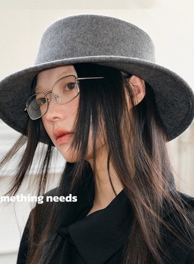 郑佰万 澳洲100%羊毛软毡气质礼帽女秋冬2025新款大边平顶帽子韩
