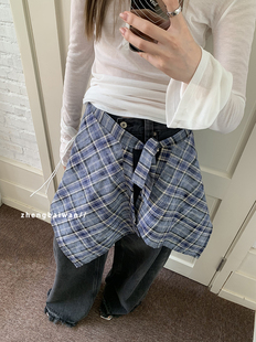 郑佰万 潮酷扎染牛仔屁帘女叠穿半身裙系带不规则裙帘裹胸一片式