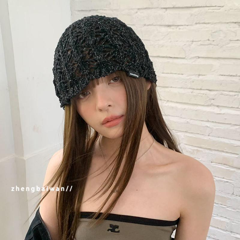 郑佰万 时髦镂空编织包头帽子女春秋ins个性甜酷针织冷帽辣妹搭配